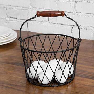 Stylish MyGift Matte Black Metal Egg Basket with Handle