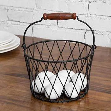 Stylish MyGift Matte Black Metal Egg Basket with Handle
