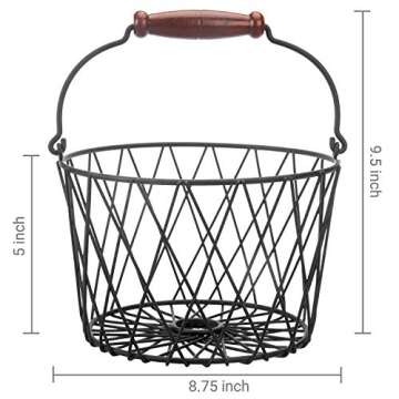 Stylish MyGift Matte Black Metal Egg Basket with Handle