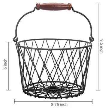 Stylish MyGift Matte Black Metal Egg Basket with Handle