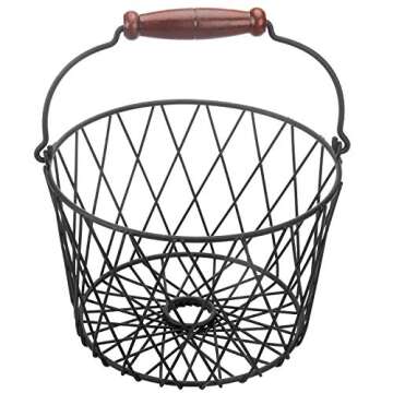 Stylish MyGift Matte Black Metal Egg Basket with Handle
