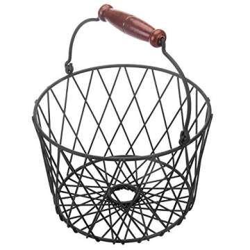 Stylish MyGift Matte Black Metal Egg Basket with Handle