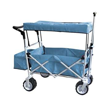 BLUE FREE ICE COOLER PUSH AND PULL HANDLE FOLDING BABY STROLLER WAGON OUTDOOR SPORT COLLAPSIBLE KIDS TROLLEY W/ CANOPY GARDEN UTILITY SHOPPING TRAVEL BEACH CART - EASY SETUP NO TOOL NECESSARY
