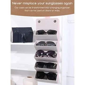 cloudever Sunglasses Case Organizer 5 Slots for Men Women, Eyeglasses Foldable Hanging Travel Case Storage Holder Organizer (Rosy)