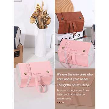 cloudever Sunglasses Case Organizer 5 Slots for Men Women, Eyeglasses Foldable Hanging Travel Case Storage Holder Organizer (Rosy)