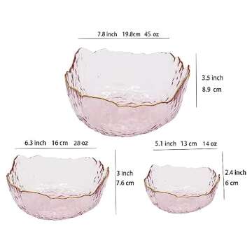 S.ROKE TTAN 3-Pack Glass Bowls for Kitchen Prep, Nesting Space Saving Set of Bowls, Pink Crystal Bow...