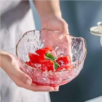 S.ROKE TTAN 3-Pack Glass Bowls for Kitchen Prep, Nesting Space Saving Set of Bowls, Pink Crystal Bowl Set, Irregular Shape Glass Bowl For Salad,Ice Cream, Cereal,Dessert, Freezer Safe (Light Pink)