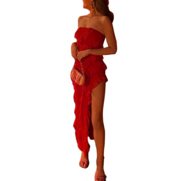 Seyumixi Sexy Tube Maxi Dress - Elegant Ruffle Hem & High Split