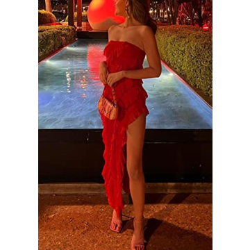 Seyumixi Sexy Tube Maxi Dress for Women with Ruffle Hem
