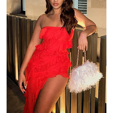 Seyumixi Sexy Tube Maxi Dress for Women with Ruffle Hem