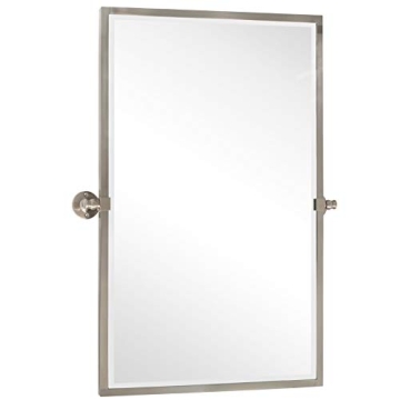 TEHOME 28.5 x 36 inch Brushed Nickel Metal Framed Pivot Rectangle Bathroom Mirror in Stainless Steel...