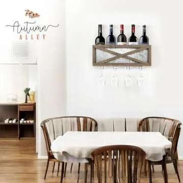 Autumn Alley Rustic Barn Door Wine Rack with Glass Storage - Country Home Decor Rustic Farmhouse for...