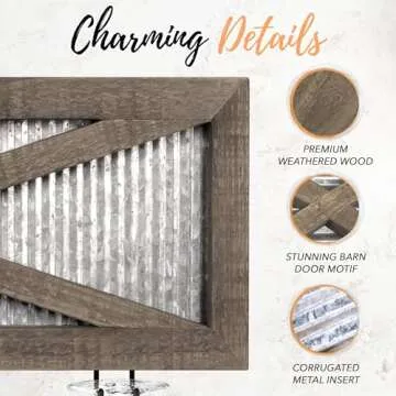 Rustic Barn Door Wine Rack with Glass Storage - 5 Bottles