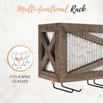 Rustic Barn Door Wine Rack with Glass Storage - 5 Bottles