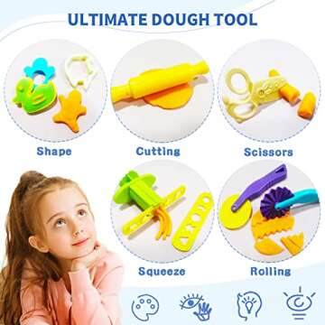 Play Dough Tools for Kids, Playdough Toys with Various Molds, 2 Cutters Roller, Rolling Pins, Safety Scissors and Dough Extruder, Playdough Bulk Pack Classroom for Boys Girls Gifts (Colorful)