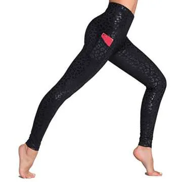 Dragon Fit High Waist Yoga Leggings with 3 Pockets,Tummy Control Workout Running 4 Way Stretch Yoga Pants (Medium, Black Leopard)