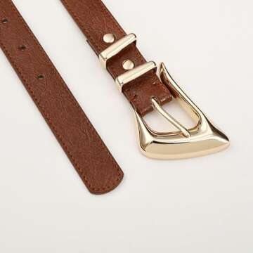 RISANTRY Women's Brown Belt Trend Belt with Gold Buckle Fashion Leather Waist Belt for Jeans Pants