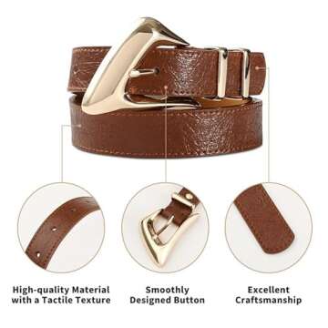 RISANTRY Women's Brown Belt Trend Belt with Gold Buckle Fashion Leather Waist Belt for Jeans Pants