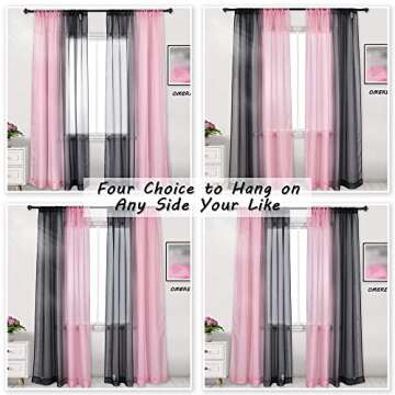 DECOVSUN Black and Pink Sheer Curtains Reversible Sunshine Sheer Curtains for Bedroom Girls Room Decor Rod Pocket2 Tone Ombre Sheer Curtains for Basement Wedding Background 2 Panels 52X84