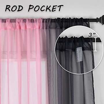 DECOVSUN Black and Pink Sheer Curtains Reversible Sunshine Sheer Curtains for Bedroom Girls Room Decor Rod Pocket2 Tone Ombre Sheer Curtains for Basement Wedding Background 2 Panels 52X84