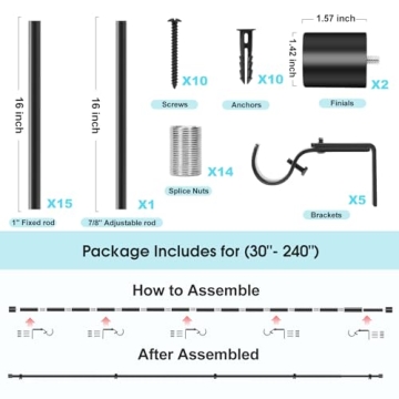 KAYMOWDA Heavy-Duty Adjustable Curtain Rods 240 Inches
