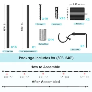 KAYMOWDA Heavy-Duty Adjustable Curtain Rods 240 Inches