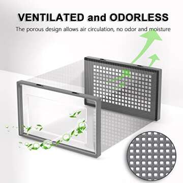 Kuject Shoe Organizers Storage Boxes for Closet, 12 Pack Clear Plastic Stackable Storage Bins with Lids, Under Bed Shoe Containers for Entryway, Drop Front, Fit up to Women's Size 10,Grey