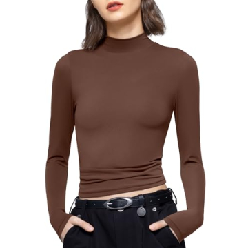 PUMIEY Long Sleeve Shirts for Women Turtleneck Shirt, Stylish Winter Top
