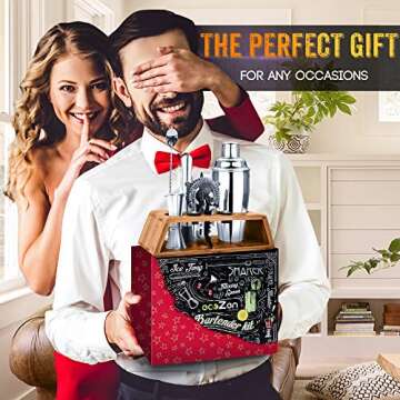 Mixology Bartender Kit Cocktail Shaker Set - Bar Mat with Stand, Essential Bar Accessories and Barwa...