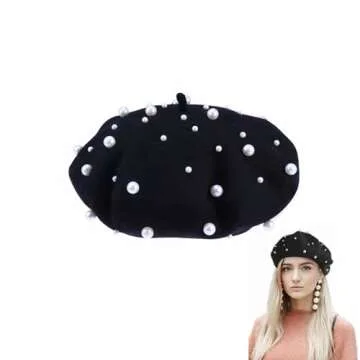 Luxury Starry Pearl Cashmere Beret for Women - Elegant Winter Accessory