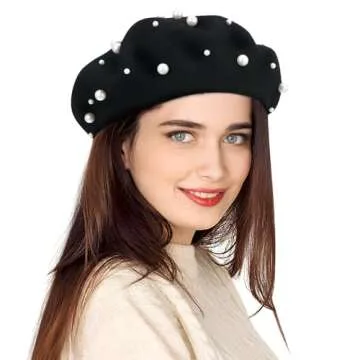 Luxury Starry Pearl Cashmere Beret for Women - Elegant Winter Accessory