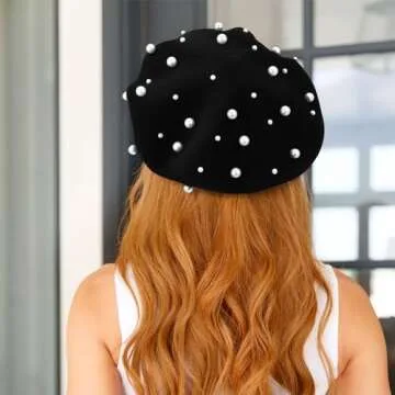 Luxury Starry Pearl Cashmere Beret for Women - Elegant Winter Accessory