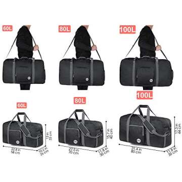 36" Foldable Duffle Bag 120L for Travel Gym Sports Lightweight Luggage Duffel By WANDF (36 inches (120L), Black 36'')