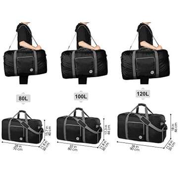 36" Foldable Duffle Bag 120L for Travel Gym Sports Lightweight Luggage Duffel By WANDF (36 inches (120L), Black 36'')