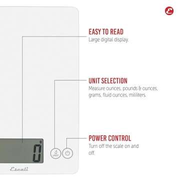 Escali Arti Digital Food Scale, Multi-Functional Kitchen Appliance, Precise Weight Measuring and Portion Control, Baking and Cooking Made Simple, Tempered Glass, Frost White