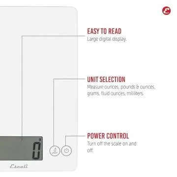 Escali Arti Digital Food Scale, Multi-Functional Kitchen Appliance, Precise Weight Measuring and Portion Control, Baking and Cooking Made Simple, Tempered Glass, Frost White