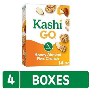 Kashi GO Breakfast Cereal, Family Breakfast, Fiber Cereal, Honey Almond Flax Crunch (4 Boxes)