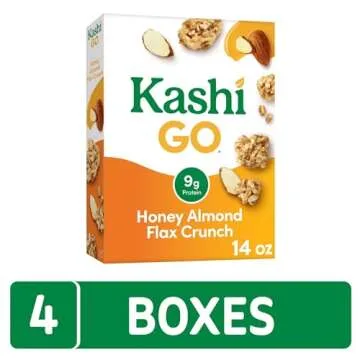Kashi GO Breakfast Cereal, Family Breakfast, Fiber Cereal, Honey Almond Flax Crunch (4 Boxes)
