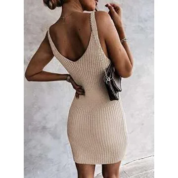 Elegant Summer V Neck Ribbed Bodycon Dress for Women
