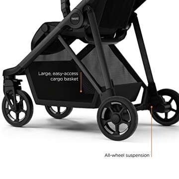 Thule Shine City Stroller - Compact 4 Wheel Stroller - One-Hand Compact fold - Lightweight and Easy to Maneuver - from Birth Accessories, Black/Alaska