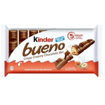 Kinder Bueno, 5 Pack, Milk Chocolate and Hazelnut Cream, Stocking Stuffers, 2 Individually Wrapped C...