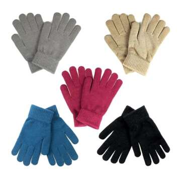SHALEDOW 5 Pairs of Unisex Knitted Thermal Magic Elastic Gloves Warm Full Fingered Winter Snow Gloves for Men and Women