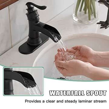 BWE Black Bathroom Faucet - Elegant Waterfall Spout for Modern Homes