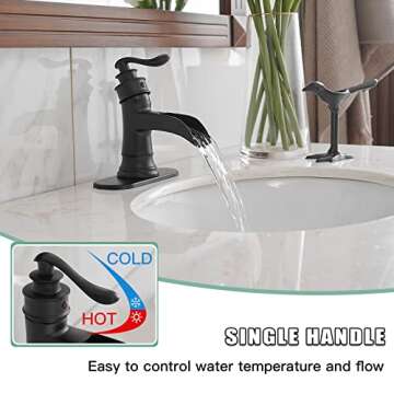 BWE Black Bathroom Faucet Matte Waterfall Sink Faucet