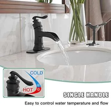 BWE Black Bathroom Faucet Matte Waterfall Sink Faucet