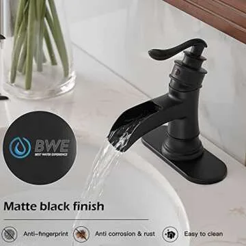 BWE Black Bathroom Faucet Matte Waterfall Sink Faucet