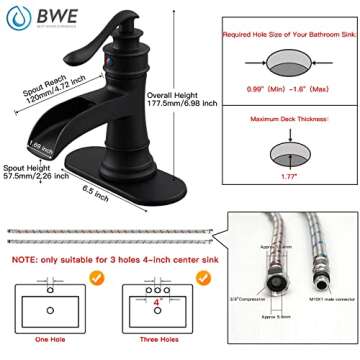 BWE Black Bathroom Faucet Matte Waterfall Sink Faucet