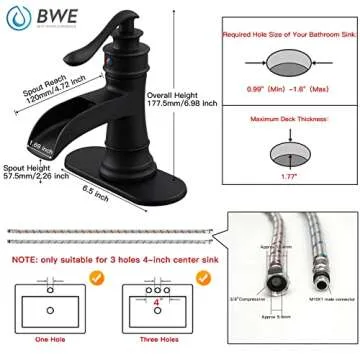 BWE Black Bathroom Faucet Matte Waterfall Sink Faucet