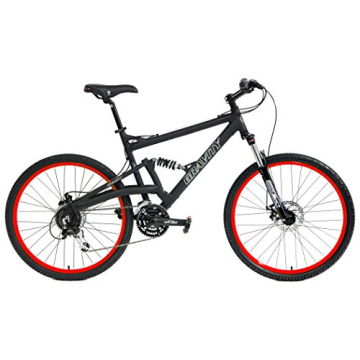 Gravity 2025 FSX 2.0 Dual Full Suspension Mountain Bike (17inch, Matt Black with Red Wheels)
