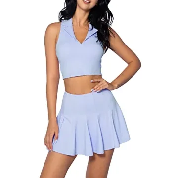 Tennis Skirts for Women with Racerback Sport Bra Sets High Waist Pleated Golf Skort Skirt Collared V...